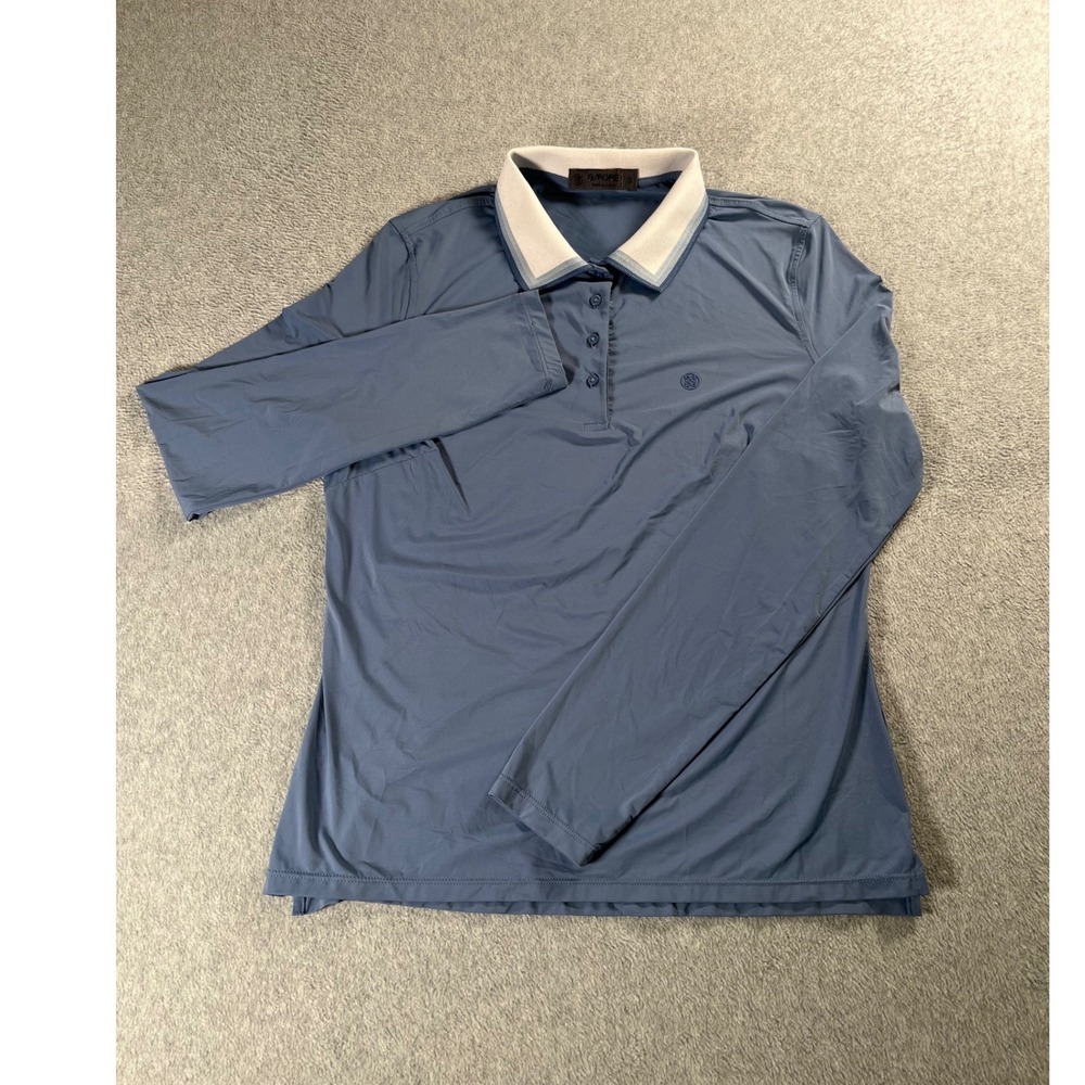 G/FORE Womens Long Sleeve Golf Polo Shirt Blue Small Tipped Collar Athletic